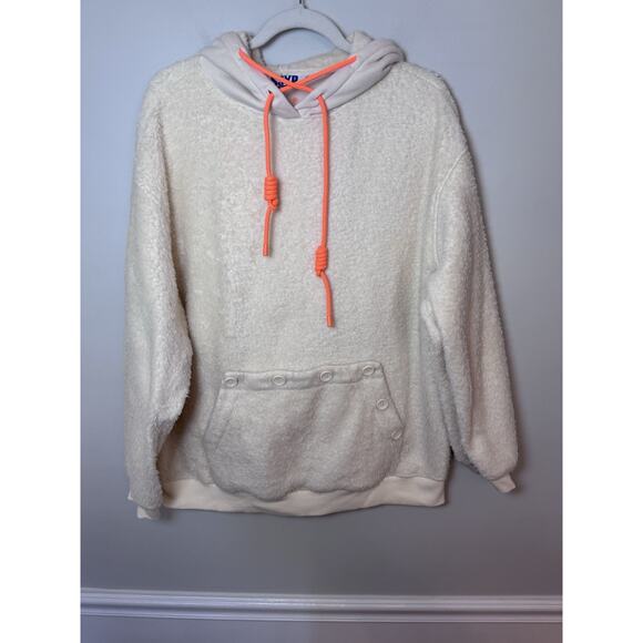SJYP Unisex Sherpa Fleece Hoodie Ivory + Orange Hoodie Sweatshirt - Sz L - Picture 9 of 14